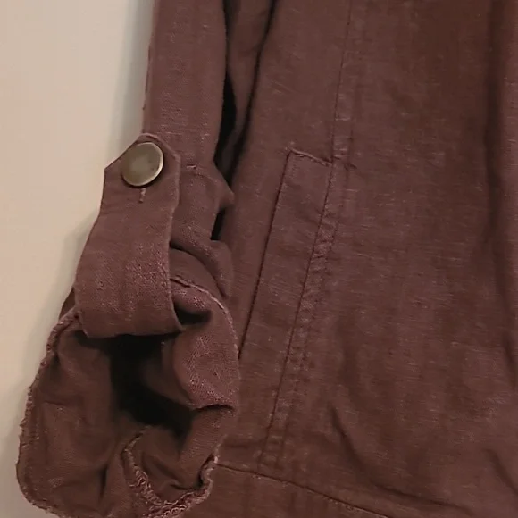 Maurices dark brown ruffled & button accent, rolled cuff, open jacket Sz  M - Picture 2 of 8